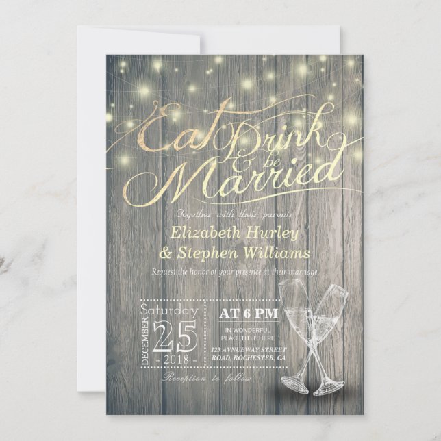 Elegant EAT Drink & Be Married Wedding Invitations (Front)