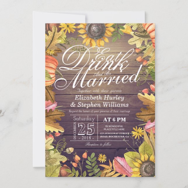 Elegant EAT Drink & Be Married Wedding Invitations (Front)