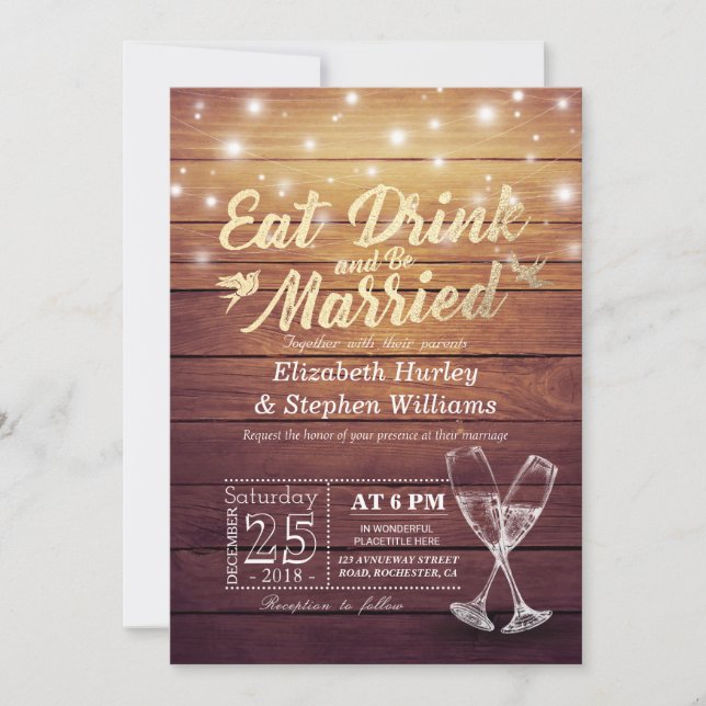 Elegant EAT Drink & Be Married Wedding Invitations (Front)