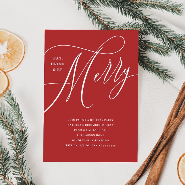 Elegant Eat, Drink, Be Merry Holiday Party  Invitation (Creator Uploaded)