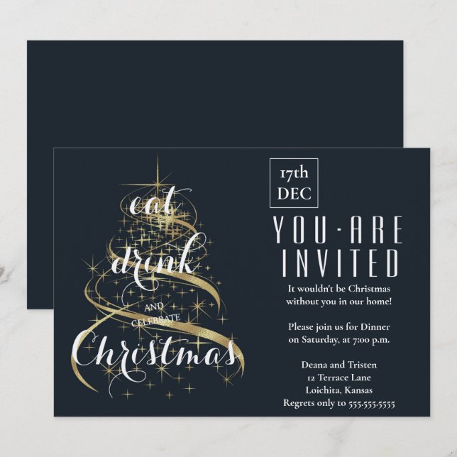 Elegant Eat, Drink & Celebrate Christmas Party Invitation (Front/Back)