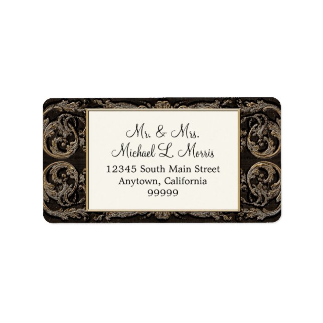 Elegant Ebony Black Baroque Wedding Return Address Label (Front)