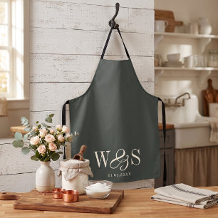 Elegant ebony initial wedding couples apron