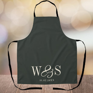 Elegant ebony initial wedding couples apron