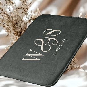 Elegant  ebony initial wedding couples bath mat