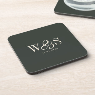 Elegant ebony initial wedding couples coaster