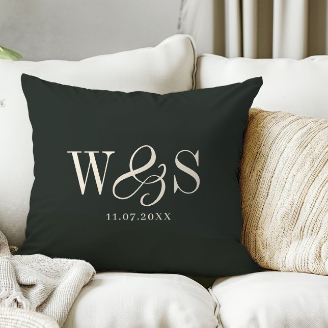 Elegant ebony initial wedding couples cushion (Creator Uploaded)