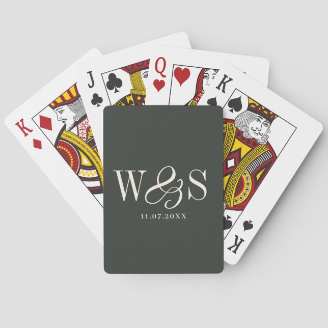 Elegant ebony initial wedding couples playing cards (Back)