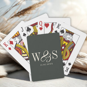 Elegant ebony initial wedding couples playing cards