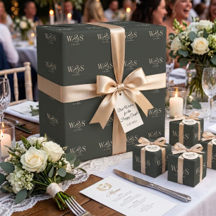 Elegant ebony initial wedding couples wrapping paper
