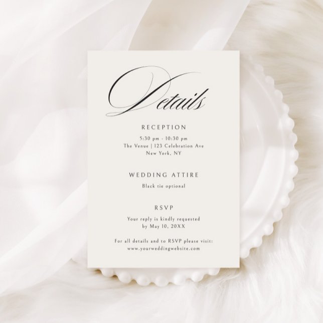 Elegant Ecru Black Calligraphy Wedding Details Enclosure Card (Creator Uploaded)