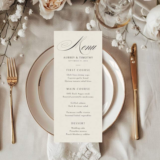 Elegant Ecru Black Calligraphy Wedding Menu (Creator Uploaded)