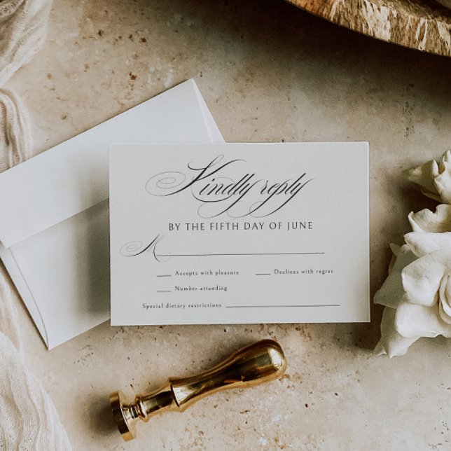 Elegant Ecru Black Calligraphy Wedding RSVP Card (Creator Uploaded)