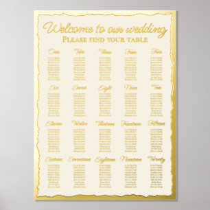 Elegant Ecru Luxe Gold Edge 20 Table Seating Chart