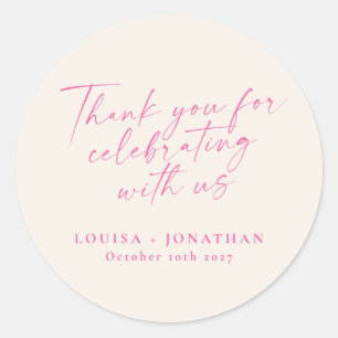 Elegant Ecru Pink Trendy Script Custom Thank You Classic Round Sticker