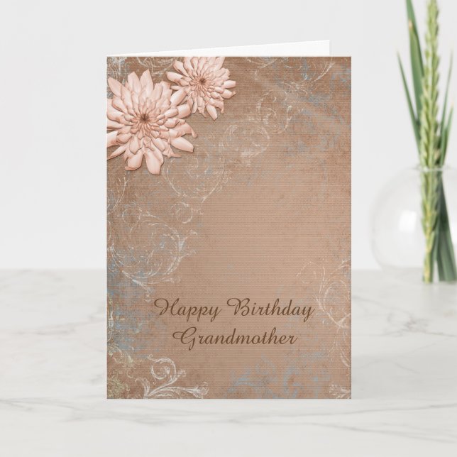 Elegant Ecru Tan Floral Grandmother Birthday Card (Front)