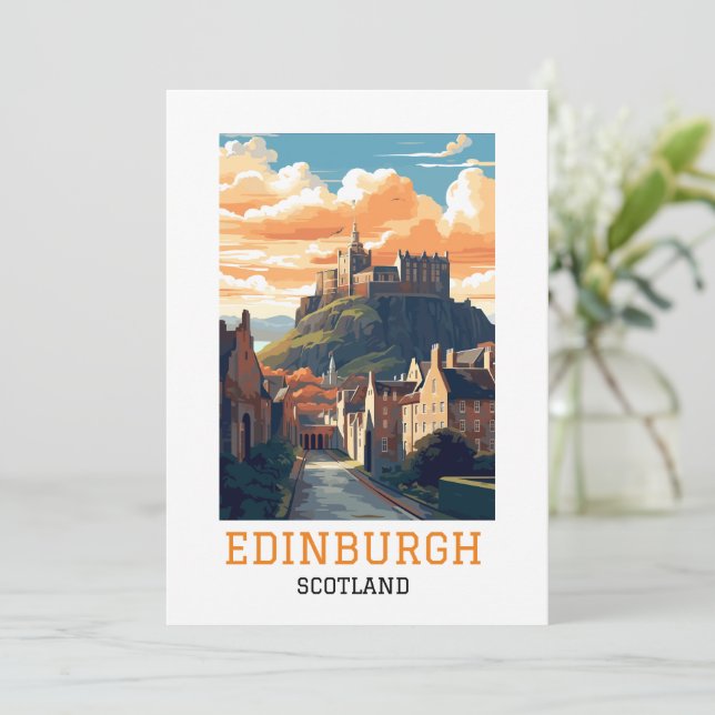 Elegant Edinburgh Scotland Castle Vintage Travel Card (Standing Front)
