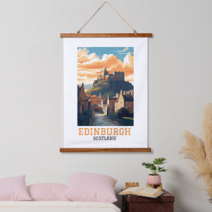 Elegant Edinburgh Scotland Castle Vintage Travel Hanging Tapestry