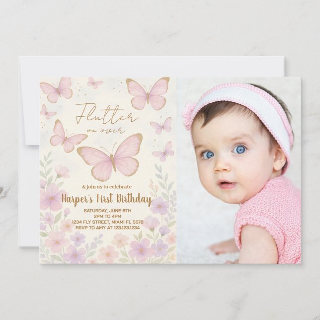 Elegant Editable Butterfly Birthday Invitation (Front)