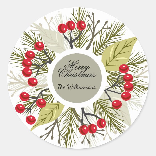 Elegant Editable Christmas Circle Sticker (Front)