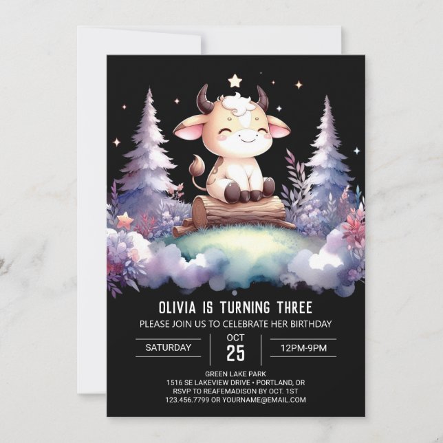 Elegant Editable Cow Birthday Invitation (Front)