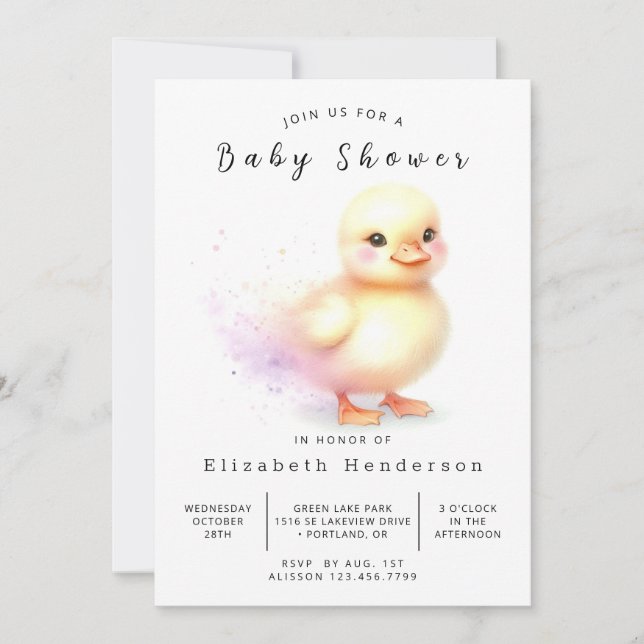 Elegant Editable Duck Baby Shower  Invitation (Front)
