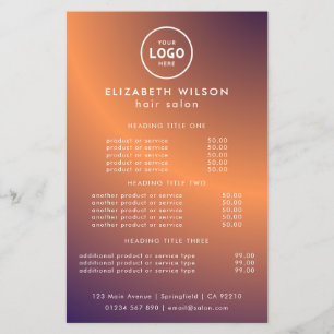 Elegant Editable Hair & Beauty Salon Menu Card