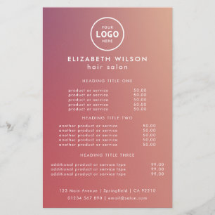 Elegant Editable Hair & Beauty Salon Menu Card
