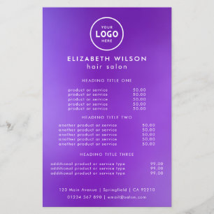 Elegant Editable Hair & Beauty Salon Menu Card