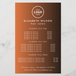 Elegant Editable Hair & Beauty Salon Menu Card