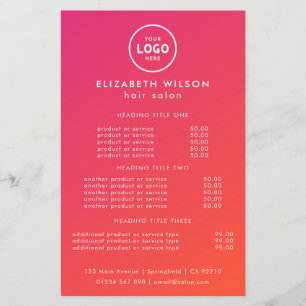 Elegant Editable Hair & Beauty Salon Menu Card