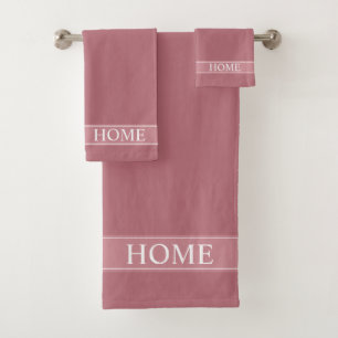 Elegant Editable Home Text on Rose Gold Pink  Bath Towel Set