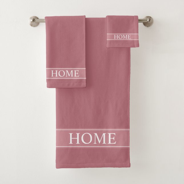 Elegant Editable Home Text on Rose Gold Pink  Bath Towel Set (Insitu)