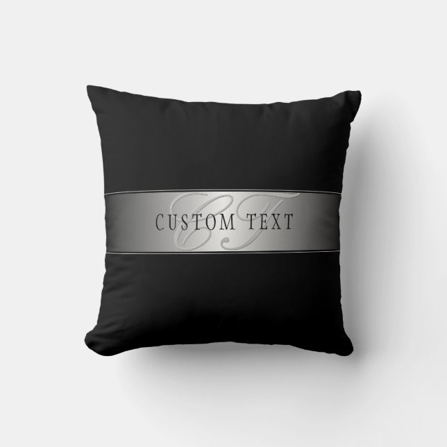 Elegant Editable Monogram Script Writing | Black Cushion (Front)