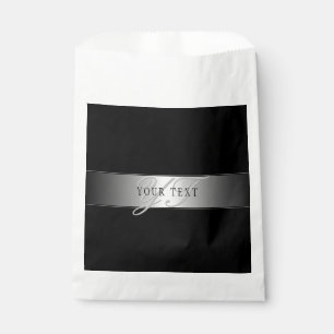 Elegant Editable Monogram Script Writing Black Favour Bags