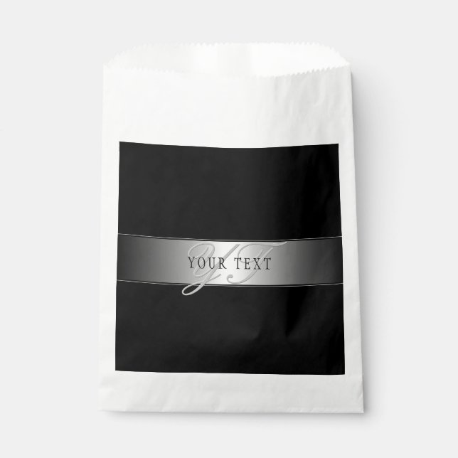 Elegant Editable Monogram Script Writing | Black Favour Bags (Front)