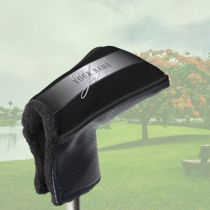 Elegant Editable Monogram Script Writing   Black Golf Head Cover