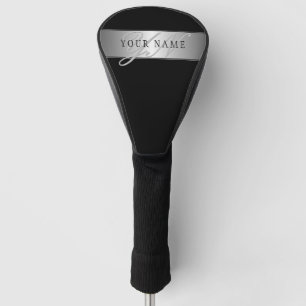 Elegant Editable Monogram Script Writing   Black Golf Head Cover