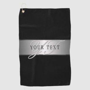 Elegant Editable Monogram Script Writing Black Golf Towel