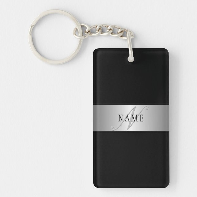 Elegant Editable Monogram Script Writing | Black Key Ring (Front)