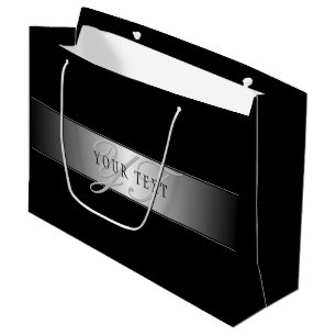 Elegant Editable Monogram Script Writing   Black Large Gift Bag