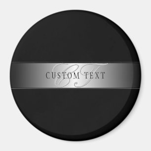 Elegant Editable Monogram Script Writing   Black Magnet