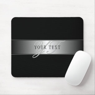Elegant Editable Monogram Script Writing   Black Mouse Mat