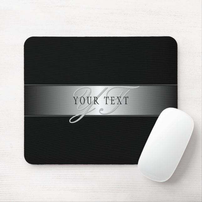 Elegant Editable Monogram Script Writing | Black Mouse Mat (With Mouse)
