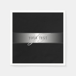 Elegant Editable Monogram Script Writing   Black Napkin
