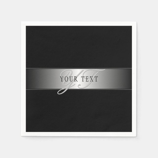 Elegant Editable Monogram Script Writing | Black Napkin (Front)