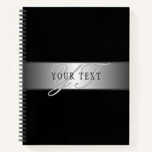 Elegant Editable Monogram Script Writing Black Notebook