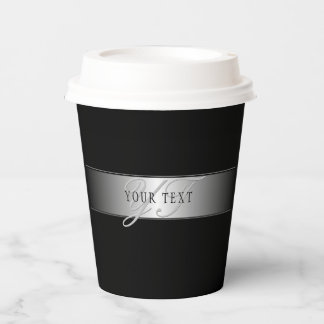 Elegant Editable Monogram Script Writing | Black Paper Cups