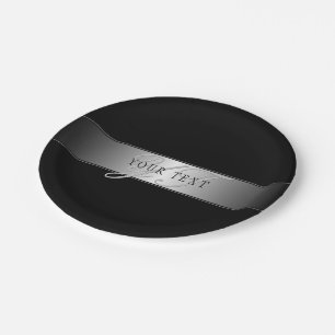 Elegant Editable Monogram Script Writing Black Paper Plate