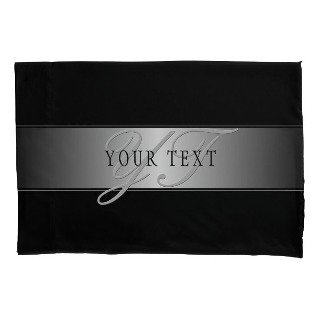 Elegant Editable Monogram Script Writing | Black Pillowcase (Front)
